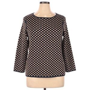 Ann Taylor Sweater Women Medium 3/4 Sleeves Pullover Polka Dots Blouse Navy M